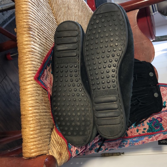 Minnetonka Tall Fringe Boots Black Suede Size 6 - Picture 4 of 9